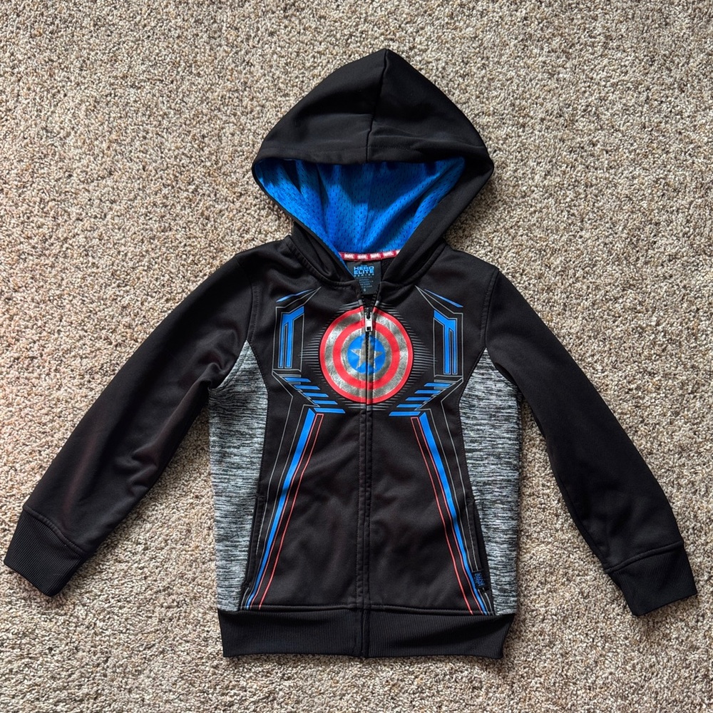 (4/$10) Marvel Hero Elite Captain America Black Hoodie with Blue and Red Accents